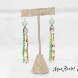 Pendientes de borla con cuentas Aqua