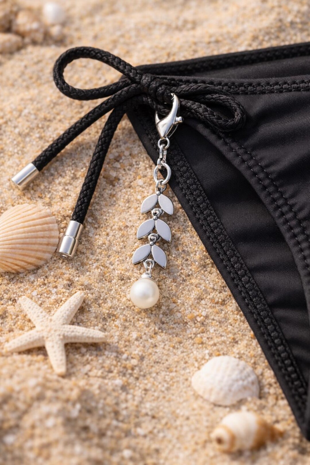 Beach Bikini Charm Keychain Gold Shell Pearl Charm Coastal Bag Charm ...
