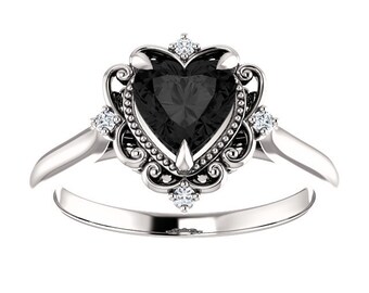 Vintage Black Oval Engagement Ring 14k White Gold Victorian Etsy Vintage Black Oval Engagement Ring 14k White Gold Victorian Etsy