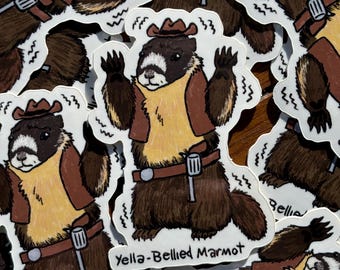 Yella Bellied Marmot sticker (yellow bellied marmot cowboy sticker)