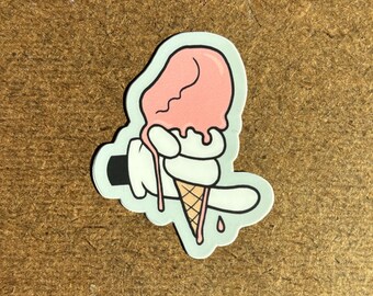 Glove holding Pink Ice Cream Cone (waterproof vinyl sticker)