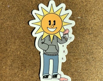 Smiling Sun holding Ice Cream Cone (waterproof vinyl sticker)