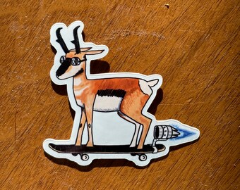 Pronghorn on a Skateboard sticker