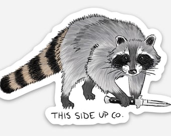Raccoon with a Switchblade Knife Sticker (waterproof weird animal vinyl sticker)