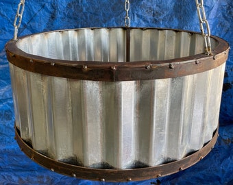 Rustic Steel and Corrugated Metal Drum Light Fixture