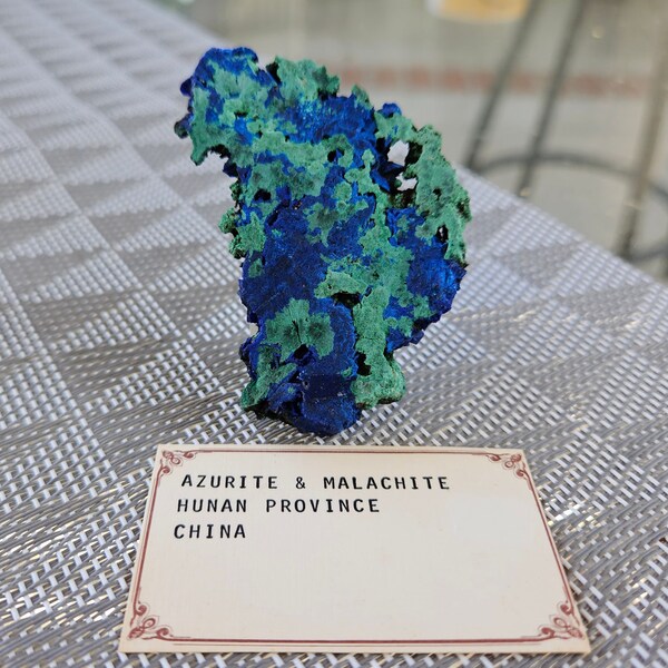 Vibrant Azurite and Malachite Stalactite Slice, Hunan Province, China