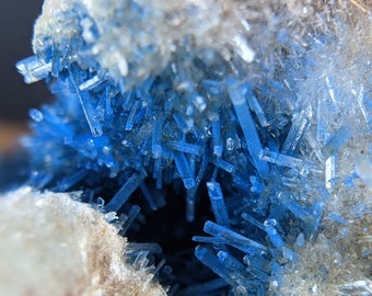 Spectacular Azurite in Gypsum Needles, Ray Mine, Pinal County, Arizona