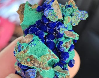 Velvet Azurite balls on Malachite,  Morenci Mine, Greenlee County, Arizona