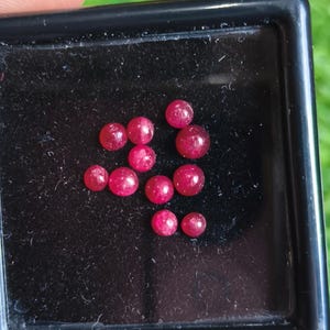Wholesale Natural Ruby Cabochon Lot - 10 Piece Round Ruby Stones - 4 Carat Total Weight - 3-4mm Blood Red Ruby for Jewelry Making, Small Lot