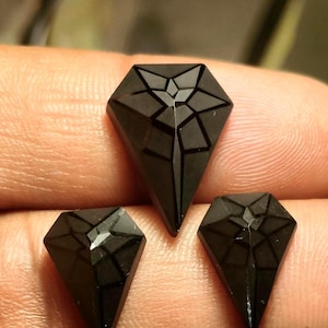 Natural Black Spinel Gemstone 3 Piece Shield Cut Layout, Rare Precision Handcut 13x18mm Loose Spinel Stone Set for Jewelry Making