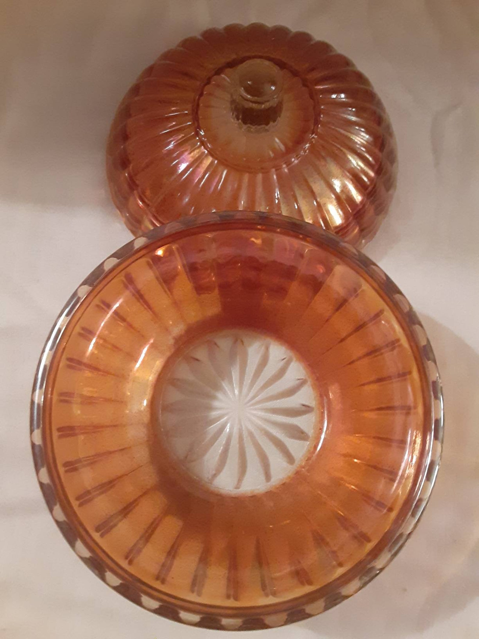 Vintage 1950's Marigold Carnival Glass Pedestal Candy Dish Etsy