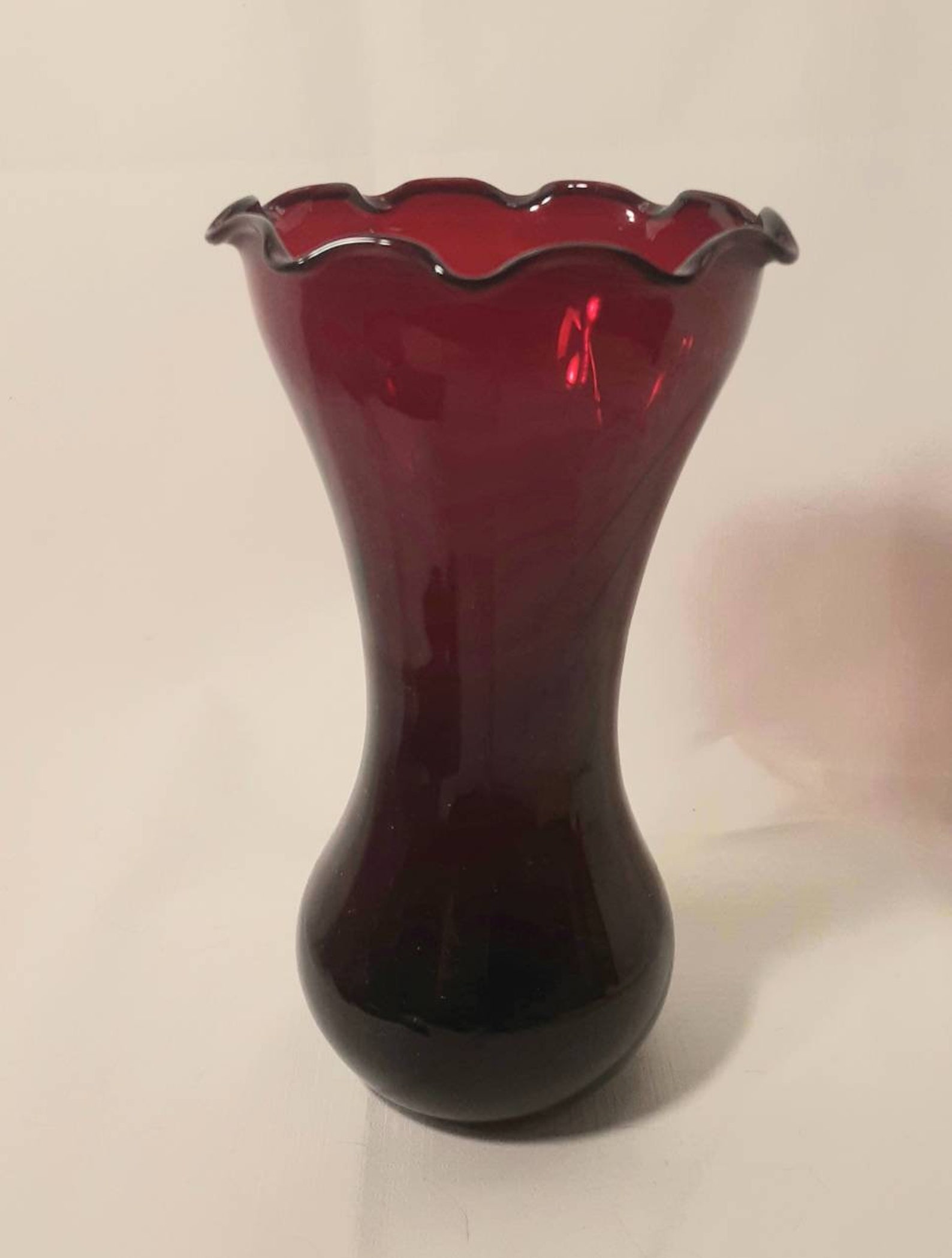 Vintage 1930's Ruby Red Depression Glass Ruffle Edge Vase Etsy