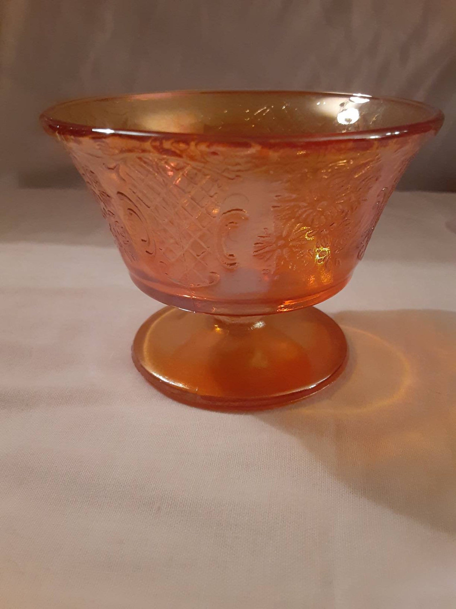 Vintage 1950's Marigold Carnival Glass Pedestal Candy Dish Etsy