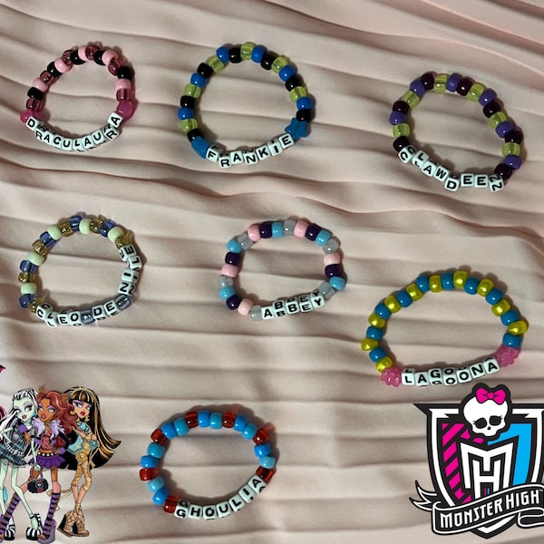 Monster High Themed Kandi Set (draculaura, frankie stein, clawdeen, cleo de nile, abbey bominable, lagoona, ghoulia)