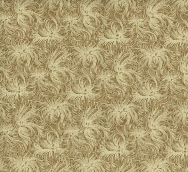 K&ouml;nnte beinhalten: Nahtloses Stoffmuster mit wirbelnden, federartigen Formen in Beige- und Cremet&ouml;nen. Das Design erzeugt ein strukturiertes, organisches Aussehen, das f&uuml;r Textilien geeignet ist. Das Muster erinnert an Fell oder Federn.