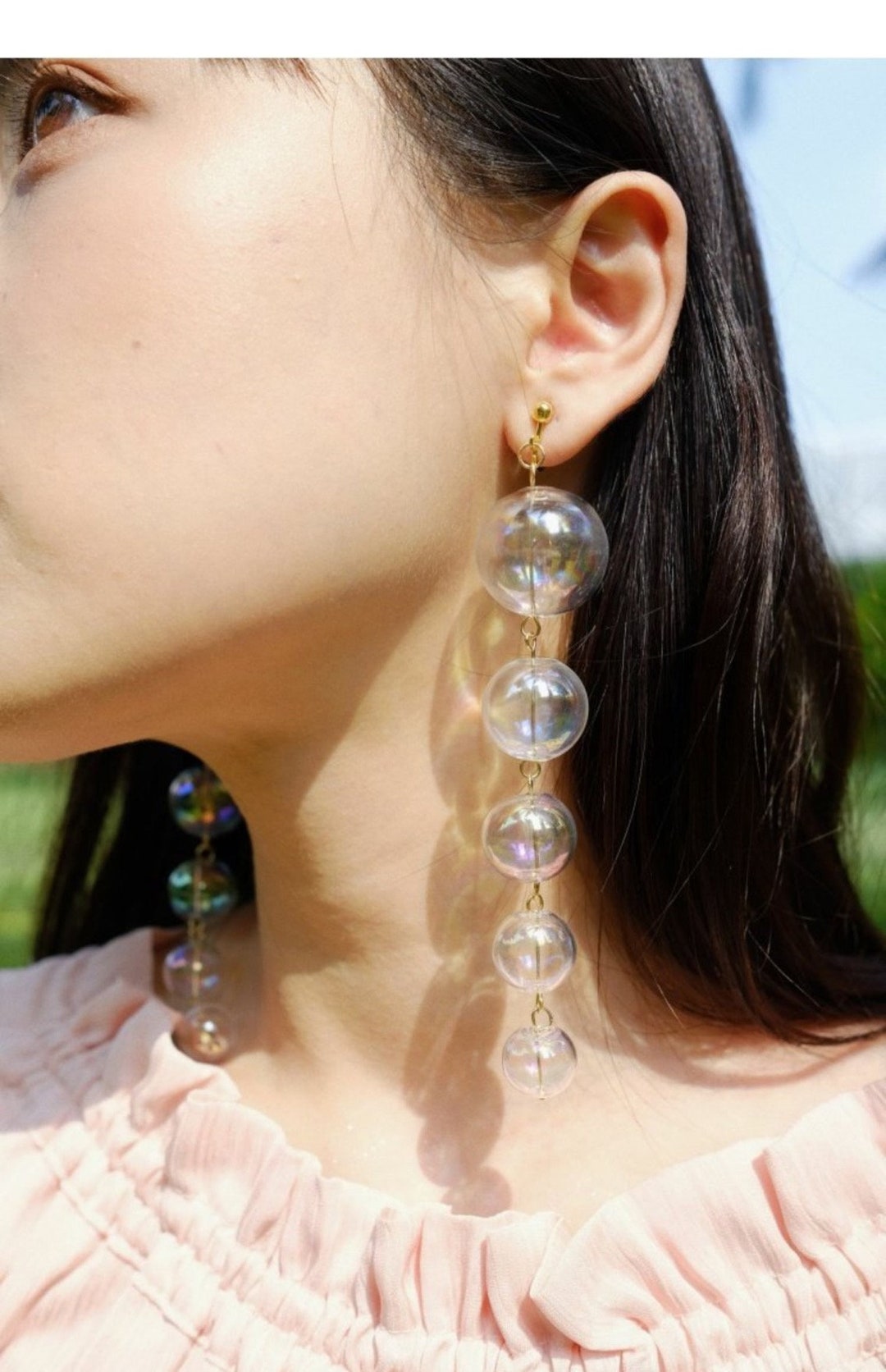 Iridescent Bubble Drop Earrings, Crystal Ball Dangle Earrings, Glass