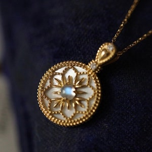 Dainty Opal Necklace, Flower Round Vintage Necklace, Gold Coin Vintage ...