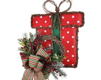 Rustic Christmas package door hanger for your front door, grapevine porch doorhanger for your porch, perfect for gift