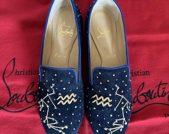 Christian LOUBOUTIN Zodiac Women’s Loafers Blue Suede Limited Edition!