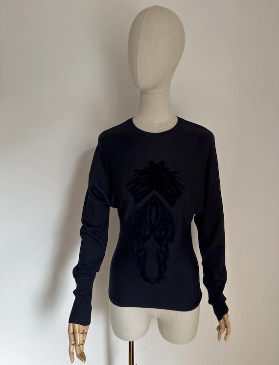 Mugler, Rare Vintage TIERRY MUGLER Women’s Pullover Blue Wool Printed!