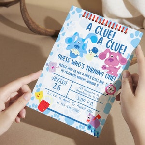 Blues Clues Inspired Birthday Invitation, First Birthday, Gender Neutral Birthday, Magenta Birthday, Guess Who&#39;s Turning One, Editable