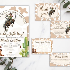 Cowboy Baby Shower Invitation Bundle, Rodeo Baby Shower Invite, Western Baby Shower Invitation Bundle, Boy Baby Shower Invite, Editable