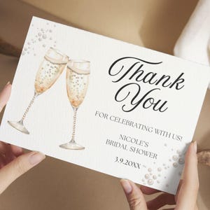Pearls and Prosecco Bridal Shower Thank You Card Template, Printable Minimalist Pearl Bridal Shower, Pearls & Prosecco Wedding Shower