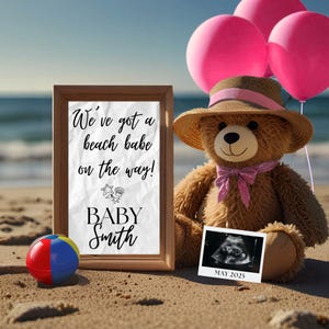 Digital Pregnancy Announcement Beach Announcement for Girl Pregnancy Editable Template Announcement Summer Baby