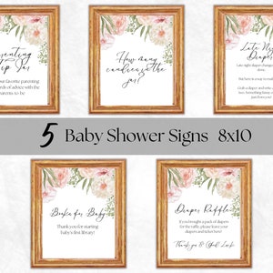 Blush Pink Floral Baby Shower Table Signs Blush Floral Girl Baby Shower Set of 5 Printable Signs Digital Instant Download