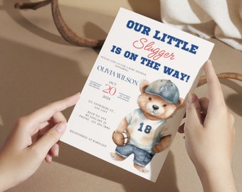Baseball Baby Shower Invitation, Sports Baby Shower Invitation, Our Little Slugger Baby Shower, Baseball Baby Shower Theme, Teddy Bear Baby