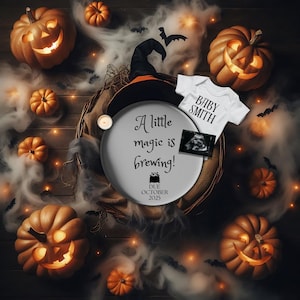 Halloween Pregnancy Announcement, Witch Pregnancy Announcement, Fall Baby Reveal, October Baby Reveal