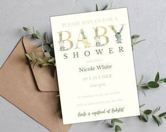 Editable Farm Baby Shower Invitation. Farm Animal Baby Shower Invite. Barn Animals Baby Shower Invite