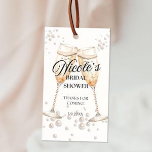 Pearls and Prosecco Bridal Shower Favor Tag, Printable Minimalist Pearl Bridal Shower, Pearls & Prosecco Wedding Shower, Digital Favor Tag
