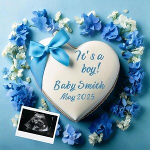 EDITABLE Heart Cake Pregnancy Announcement Vintage Pregnancy Announcement Digital Minimalist Baby Announcement Its a Boy Floral Announcement