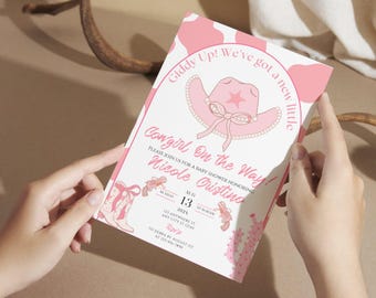 Cowgirl Baby Shower Invitation, Rodeo Baby Shower Invitation, Western Baby Shower Invitation, Pink Cowgirl Shower Invite, Editable Template