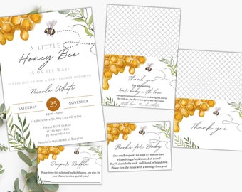 Editable Sweet as can Bee Baby Shower Invitation Bundle. Honey Bee Baby Shower Invitation Bundle. Editable Instant Download Baby Shower