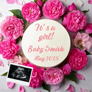 EDITABLE Cake Pregnancy Announcement Vintage Pregnancy Announcement Digital Minimalist Baby Announcement | It&#39;s a Girl Floral Announcement