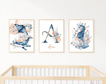 Ocean Themed Nursery Wall Art, Set of 3 Sea Nursery Wall Art, Baby Name Art Prints, Editable Downloadable Art, Under the Sea, Kids Wall Art