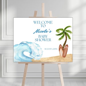 Editable Surf Baby Shower Welcome Sign. Baby On Board Shower Entrance Party Sign. Surfer Welcome Sign