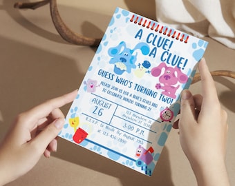 Blues Clues Inspired Birthday Invitation, Boy Birthday, Girl Birthday, Magenta Birthday Invitation, Guess Who's Turning Two, Editable