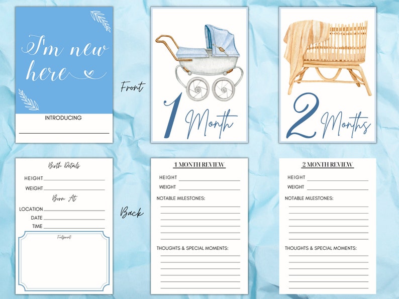 Baby Boy Milestone Cards Watercolor Baby Toys. Monthly Baby Milestone ...