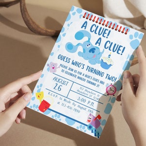 Blues Clues Inspired Birthday Invitation, Boy Birthday, Birthday Invitation, Guess Who&#39;s Turning Two, Downloadable Editable Printable