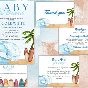 Baby on Board Baby Shower Invitation Bundle. Surfer Baby Shower.