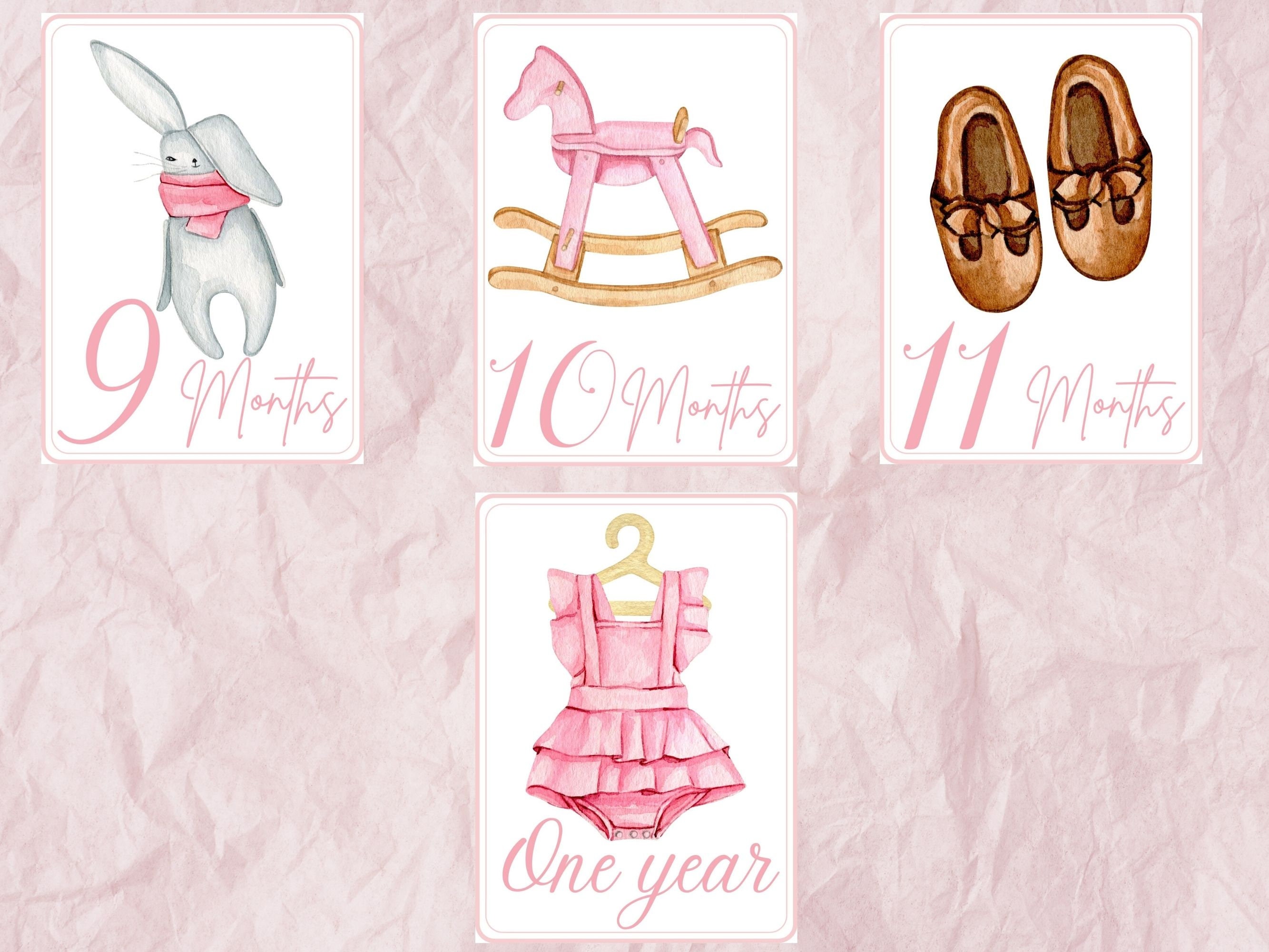 Baby Girl Milestone Cards Watercolor Baby Toys. Monthly Baby Milestone ...