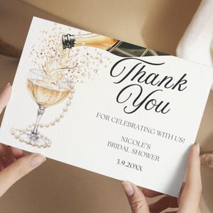 Pearls and Prosecco Bridal Shower Thank You Card Template, Printable Minimalist Pearl Bridal Shower, Pearls & Prosecco Wedding Shower