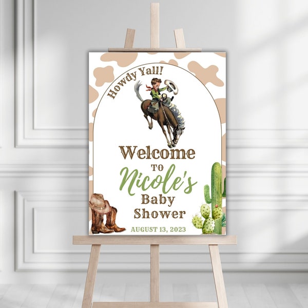 Cowboy Baby Shower Welcome Sign, Rodeo Baby Shower Welcome Sign, Western Baby Shower Welcome, Boy Baby Shower Entrance Sign, Editable