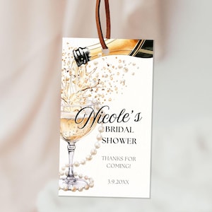 Pearls and Prosecco Bridal Shower Favor Tag, Printable Minimalist Pearl Bridal Shower, Pearls & Prosecco Wedding Shower, Digital Favor Tag