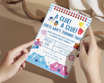 Blues Clues Inspired Birthday Invitation, Blue and Magenta Birthday, Guess Who's Turning Two, Downloadable Editable Printable