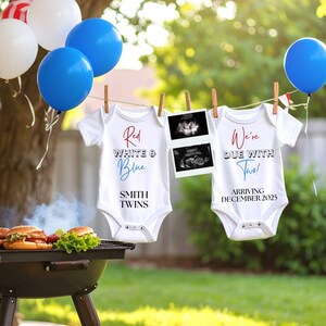 Patriotic Twins Pregnancy Announcement Memorial Day Pregnancy Announcement 4th of July Pregnancy Announcement, BBQ Baby Reveal, Twins Reveal