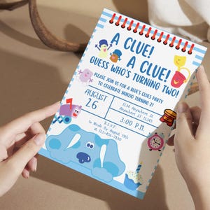 Blues Clues Inspired Birthday Invitation, Boy Birthday, Birthday Invitation, Guess Who&#39;s Turning Two, Downloadable Editable Printable